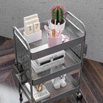 Rolling Serving Cart, 3 Tiers, 2 Baskets, Steel, Dark Grey