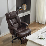 XXL Ergonomic Office Chair with Massage and Heating Function, Footrest and Adjustable Backrest, Brown PU Leather