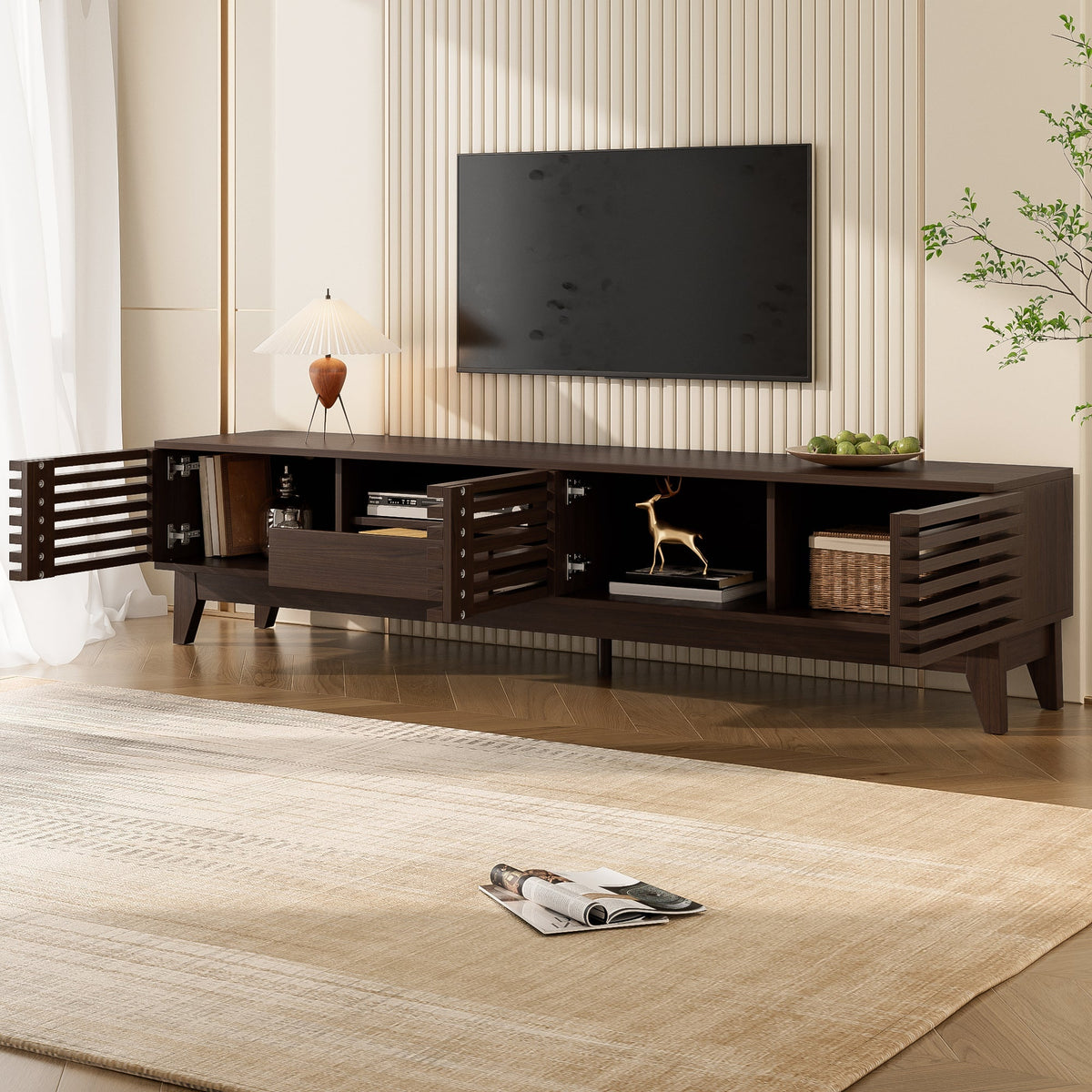 TV Cabinet Lowboard 1 Drawer 3 Doors 170cm Vintage Wood Finish