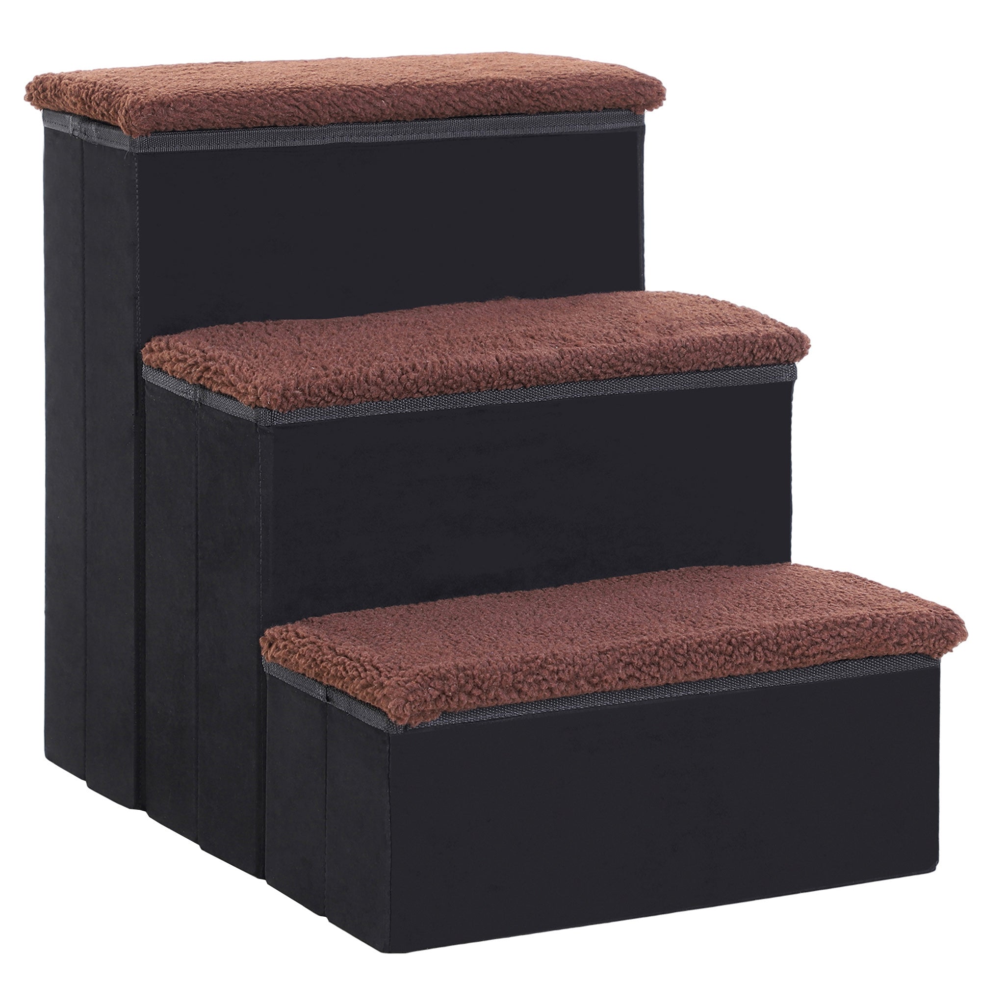 Pet Stairs Foldable 3 Steps Storage, MDF Black