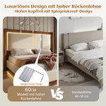 Youth Upholstered Bed 90x200 LED Bed Box - Linen Beige & Walnut
