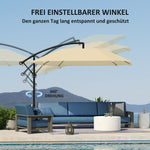 Cantilever Umbrella, Ø 260 cm, Waterproof, Tiltable, Aluminum, Beige