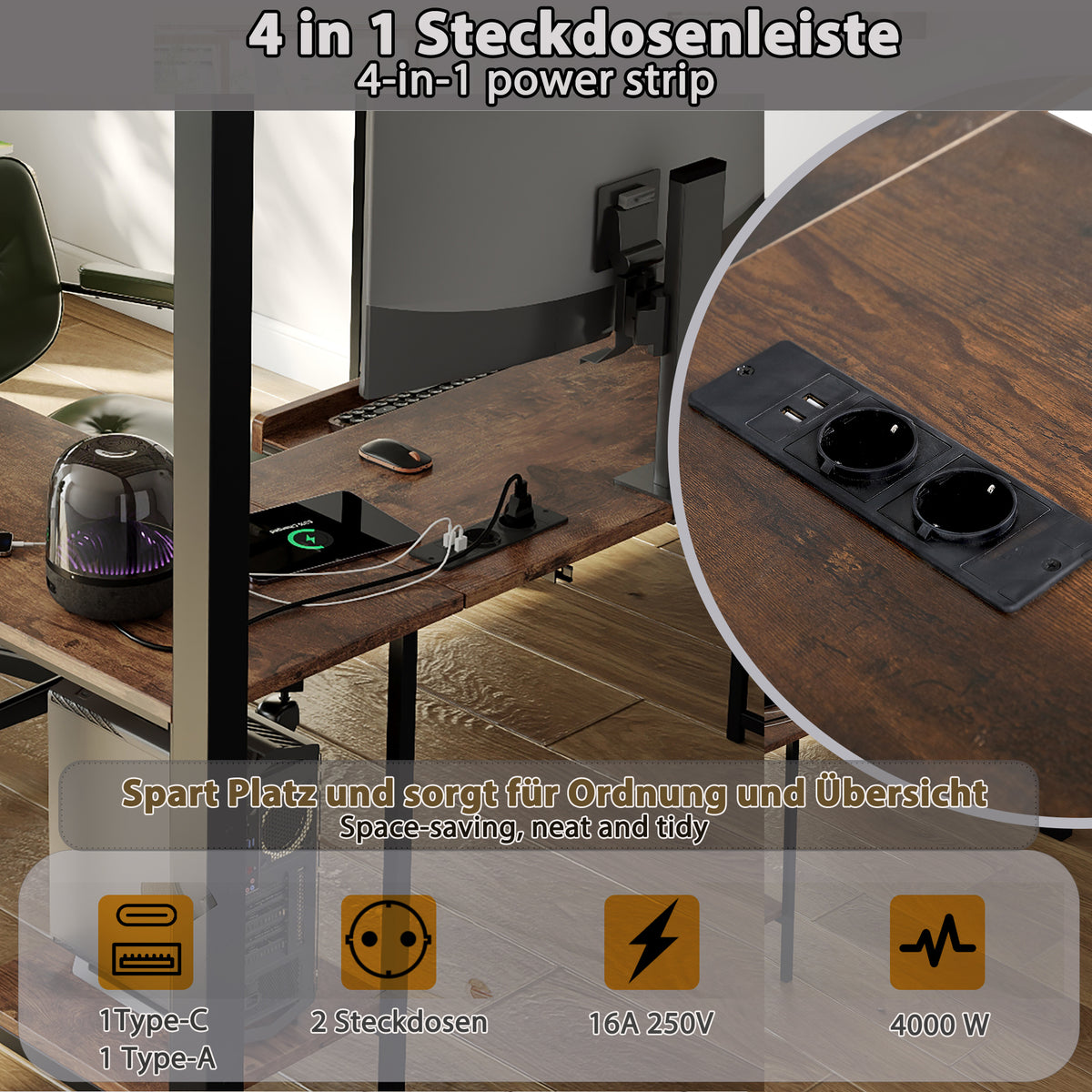 Loft Bed 140x200 cm with Corner Desk & Stairs, Black Metal