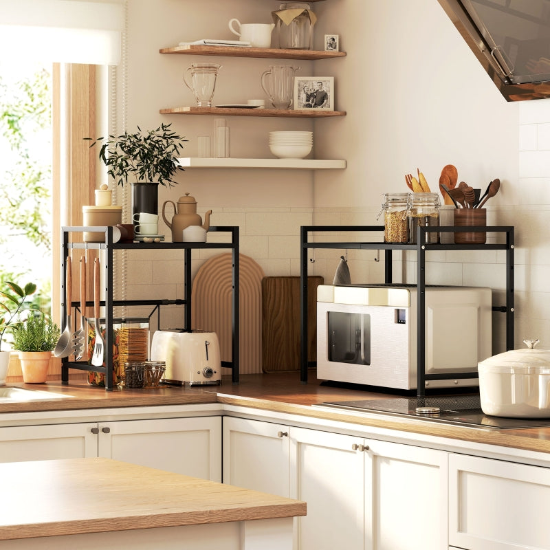 Microwave Shelf Expandable with 3 Hooks, Metal, Black