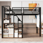 Bunk Bed with Safety Ladder 90x200 & Storage, Black Iron Frame
