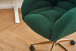 Swivel Chair Adjustable Height Gold Legs Teddy Fabric - Green