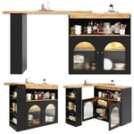 Extendable Bar Table Rotatable Storage LED Light Black