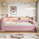 Upholstered Daybed 90x200cm USB LED Desk 2 Drawers - Pink