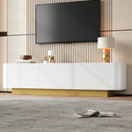 Modern TV Stand with Storage and Cable Management, Rounded Design, White