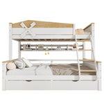 Bunk Bed with Windmill, Shelves & Drawers, Pine + MDF, White + Natural