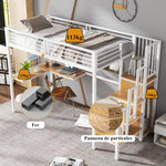 Iron Bed, Bunk/Loft with Table & Wardrobe, White + Natural