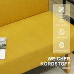 2-Seater Sofa Upholstered Corduroy Wooden Legs, Yellow