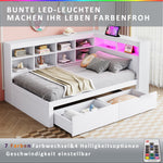 Solid Wood Sofa Bed 90x200cm Multifunctional USB/LED Storage, White