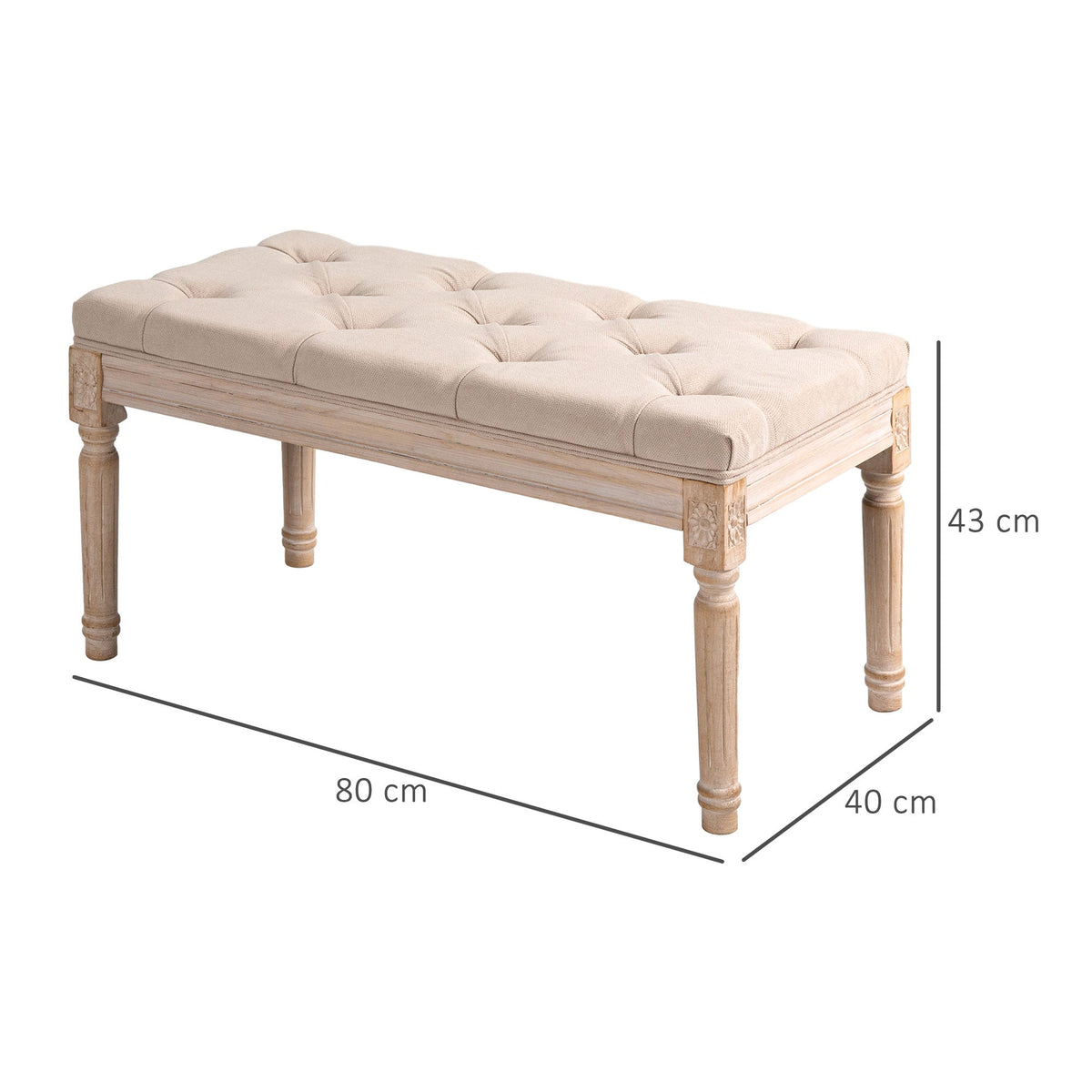 Vintage Upholstered Bench, Hallway with Buttons 120kg Capacity, Linen Look