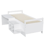Children's Bed 90x200cm, Storage & Desk with Sockets, Wooden White