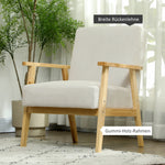 Armchair Lounge Chair, Wooden Legs, Upholstered, Cream White