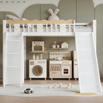 Loft Bed with Slide & Storage, Pine + MDF + Plywood, White + Natural