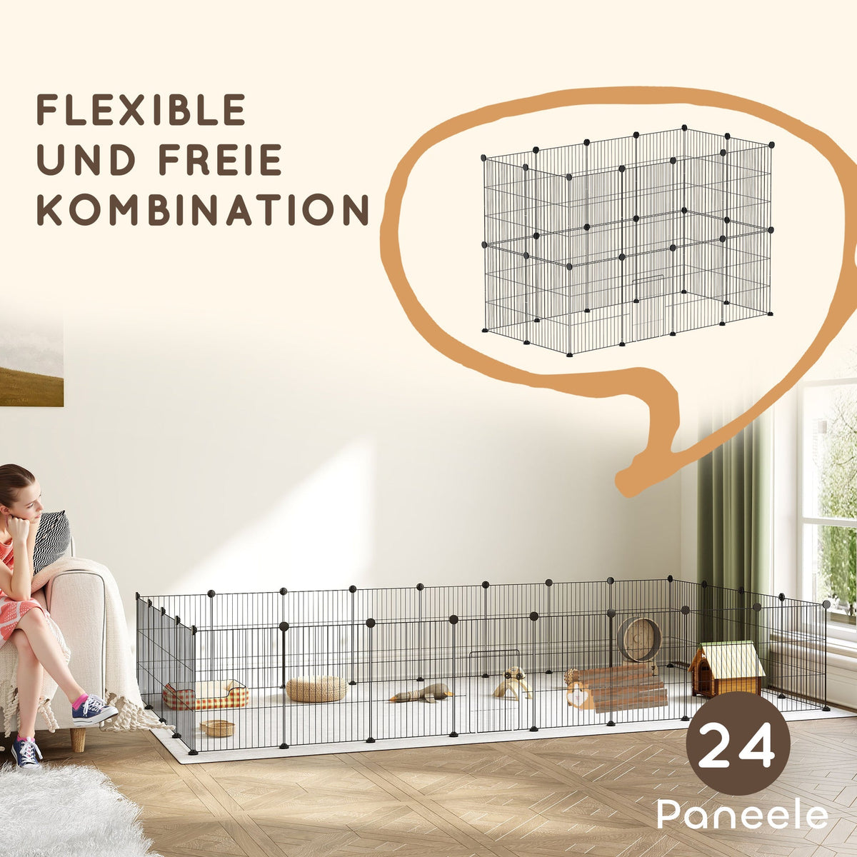 Rabbit/Guinea Pig Enclosure Wire Mesh with Door, Black Steel