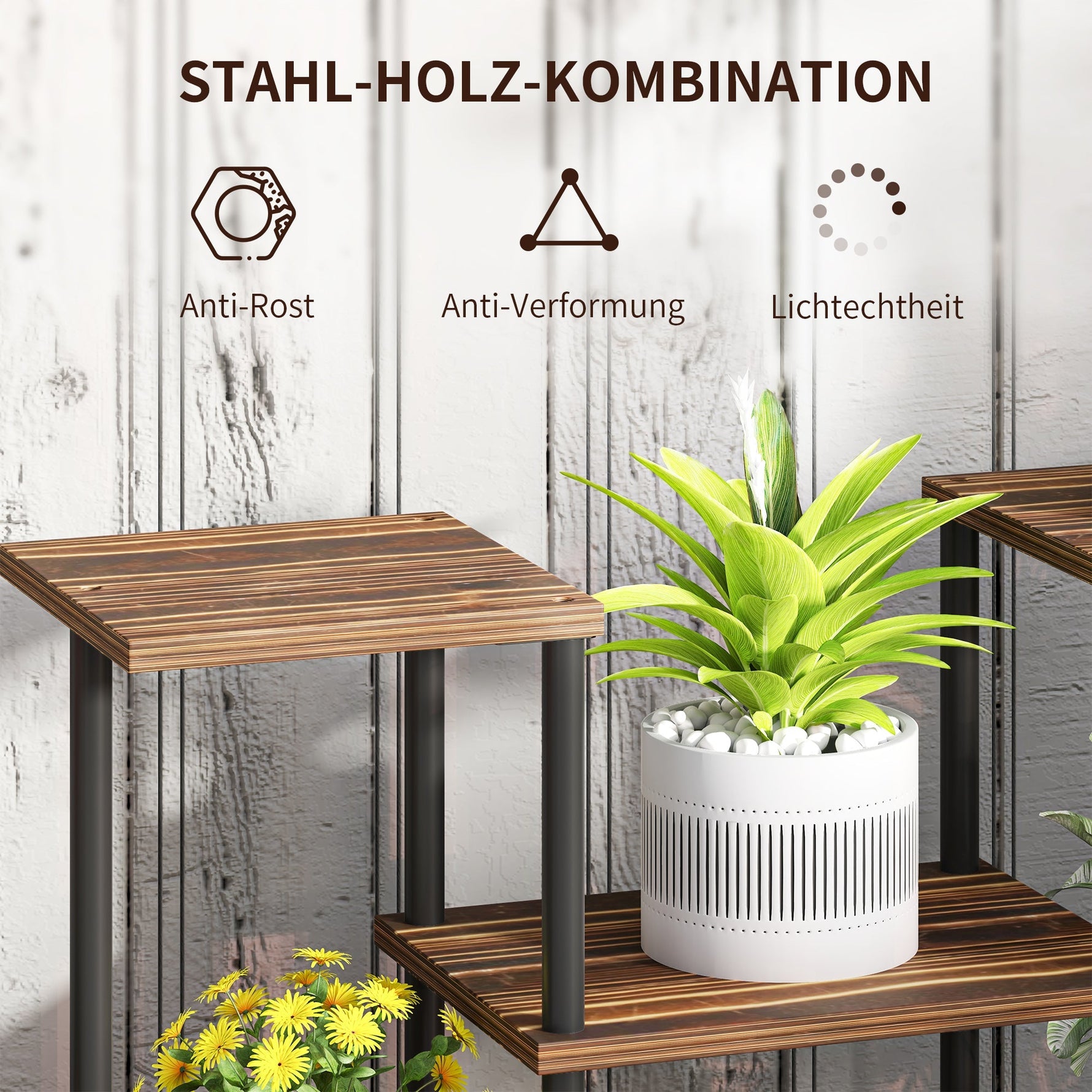 Plant Stand 4-Tier 61.5cm Indoor Outdoor Wooden