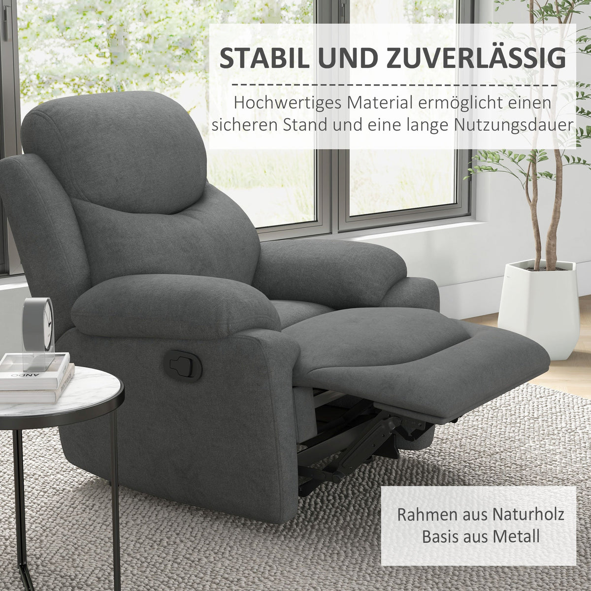 Reclining Armchair, Upholstered Lounge Chair Linen Look, Grey