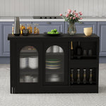 Bar Table, Extendable 360° Rotating with Storage & Glass Cabinet, Black