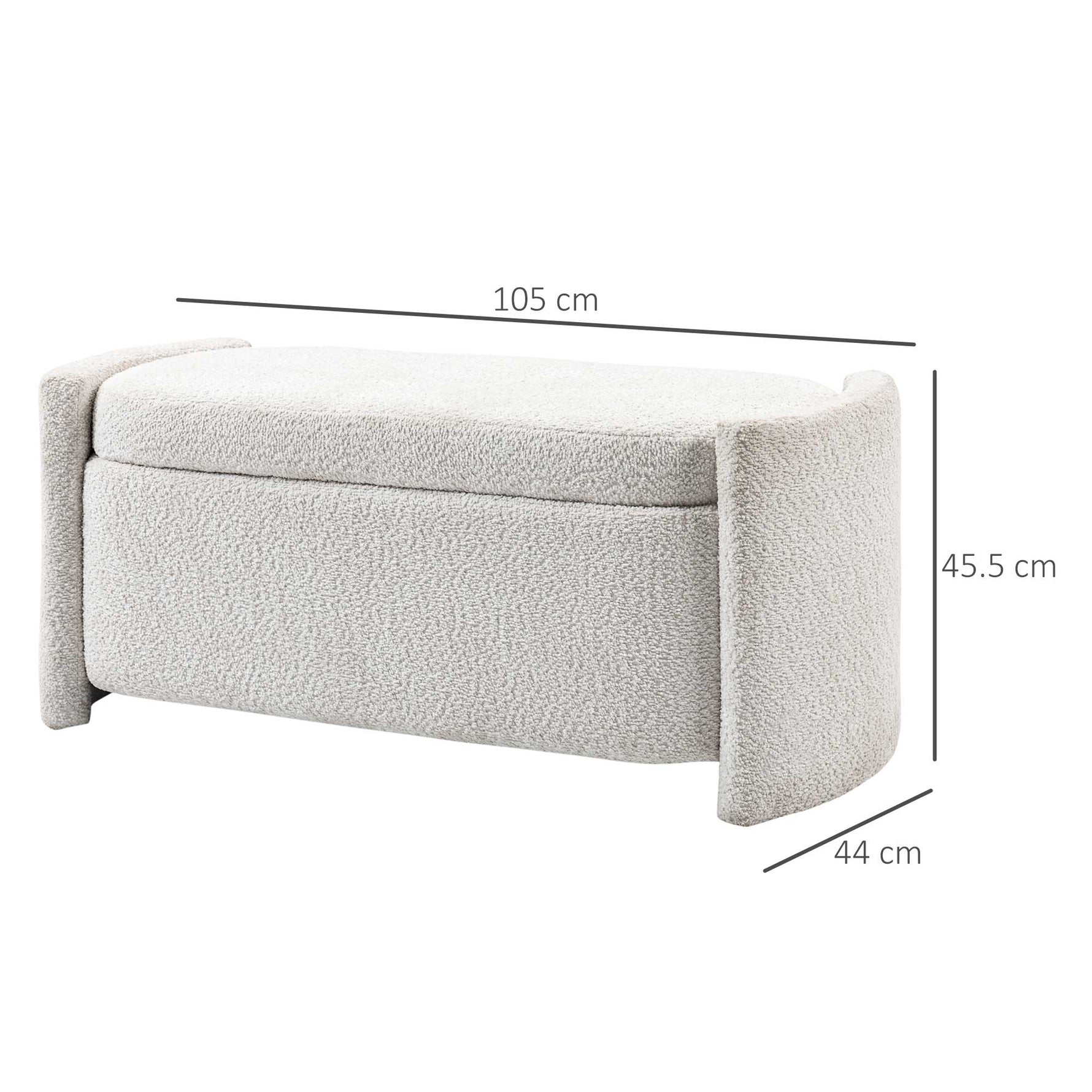 Bench, Upholstered Storage with Lid, Cream