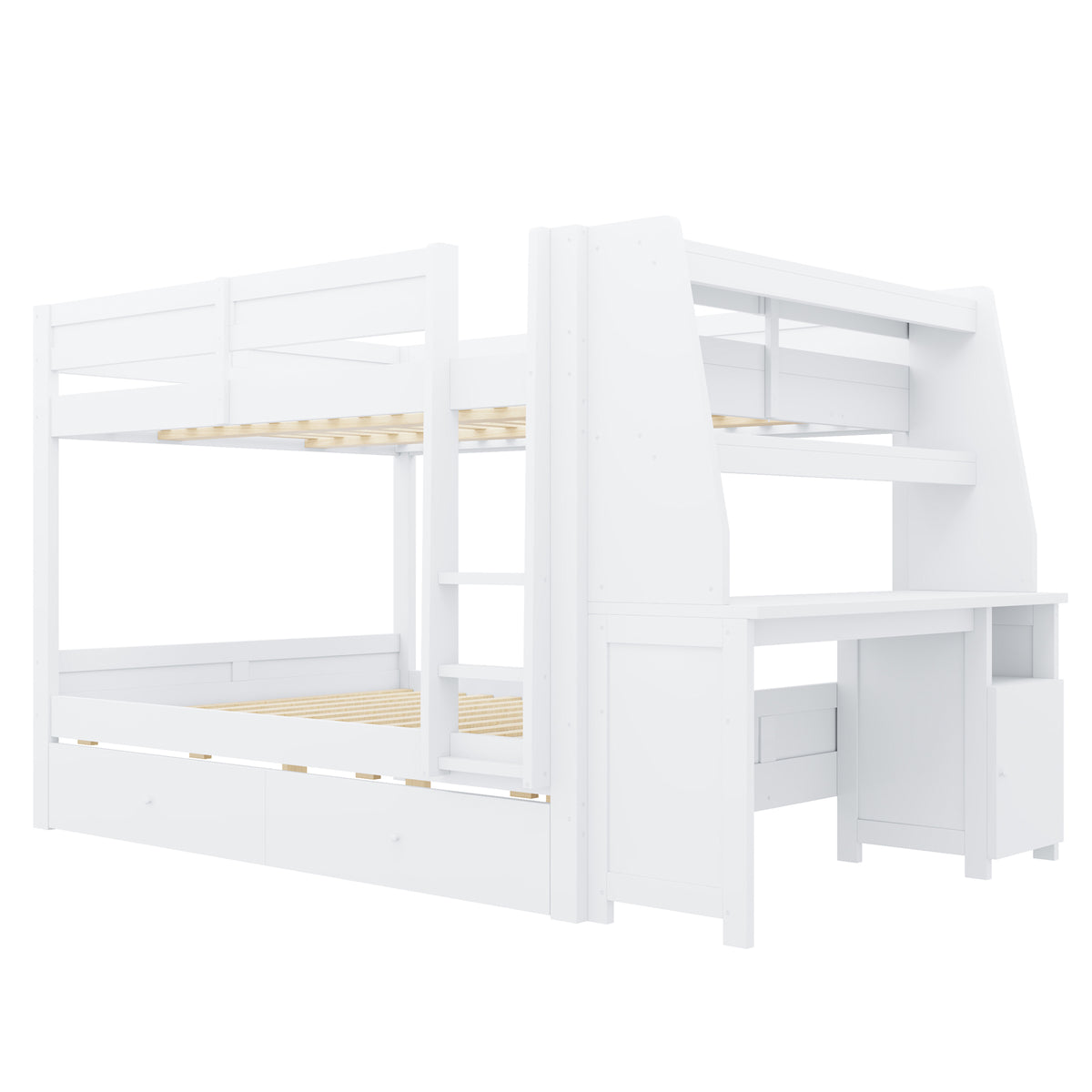 Bunk Bed 140x200cm with Desk, Cabinet & Drawers, White