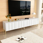 TV Cabinet 190cm Grooved Door Gold Legs - White