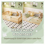 Floor Bed 140x200cm with Safety Railings, Natural Pine Wood