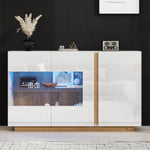 Sideboard High Gloss Chest of Drawers, White Chipboard with Glass