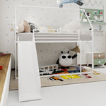 Twin over Twin Bunk Bed, House Shaped with Slide & Ladder, Metal