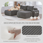 Modular Corduroy Sofa - 3-Seater with 2 Ottomans, Cup Holders, Storage Pocket - Dark Grey