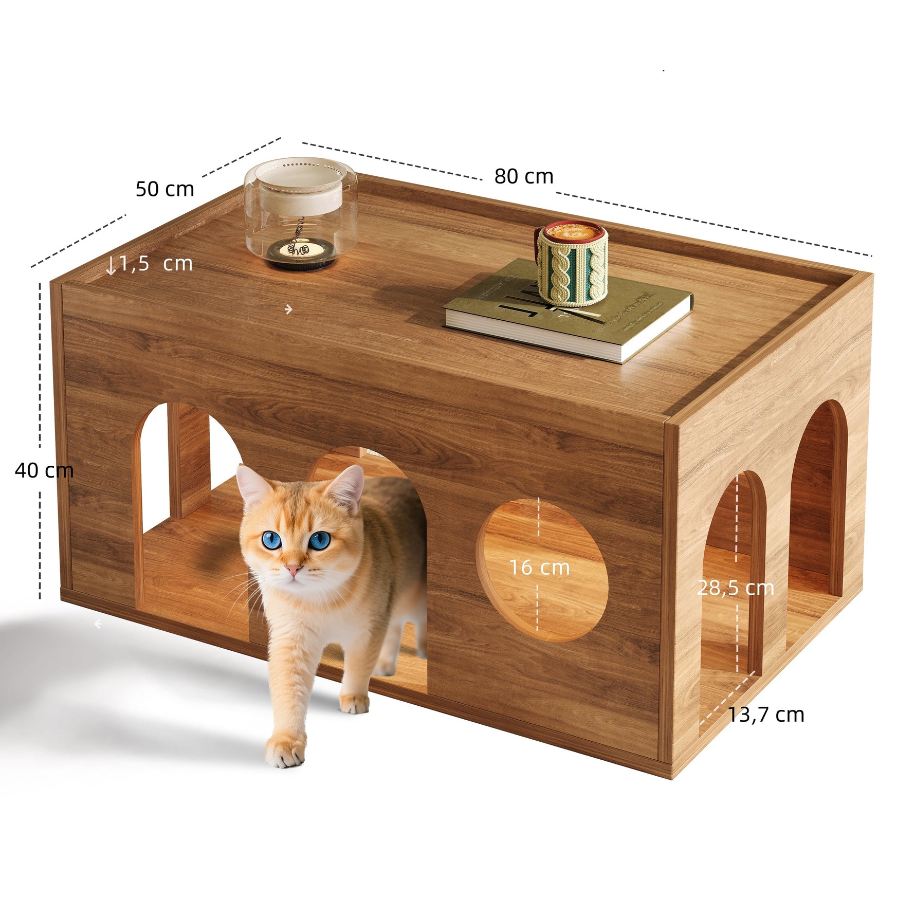 TV Cabinet Coffee Table Set, 2-Piece Rotating Multifunctional Cat Basket, Walnut