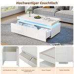 Coffee Table LED High-Gloss with 2 Drawers Geometric Design White