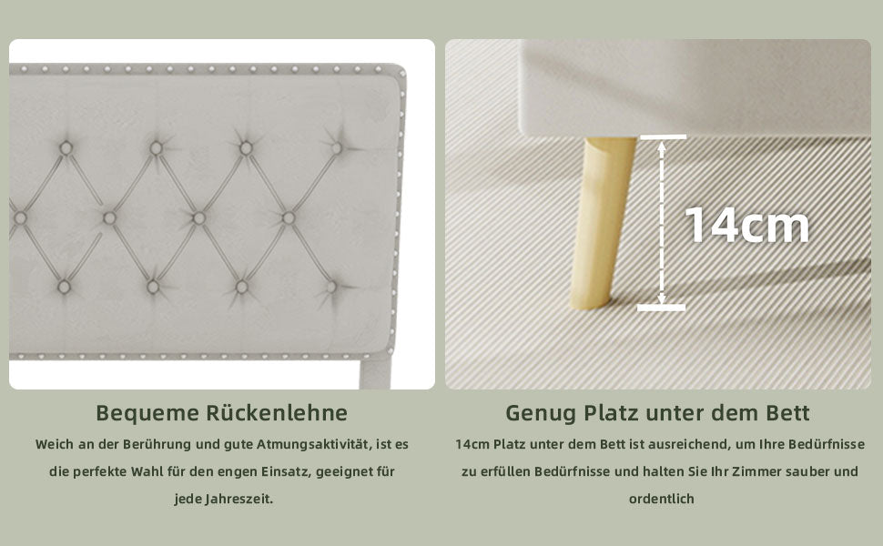 Modern Minimalist Soft Bed, Comfortable Headboard, Low Box Frame, 140x200CM, Beige