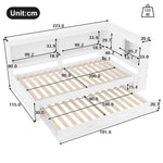 Daybed Sofa Bed, 90x200cm Pull-out LED/USB/Type-C Port, White