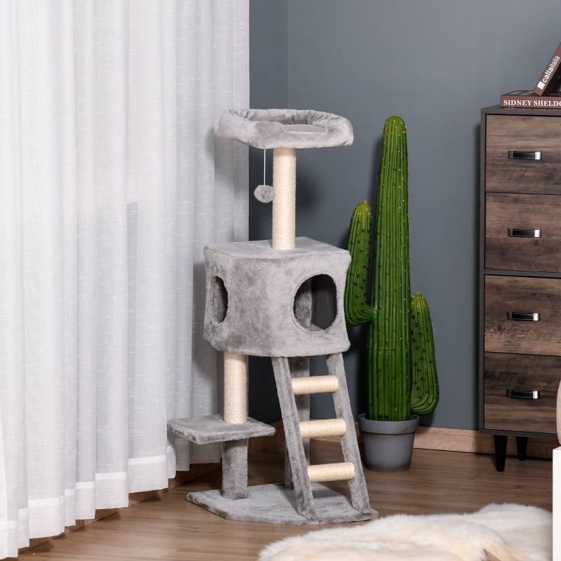 Cat Tree, 120 cm Multi-Level with Cave & Sisal Posts, Light Grey