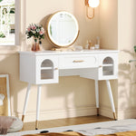 LED Dressing Table with Mirror, 1 Drawer & 2 Doors, White