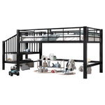 Semi-High Loft Bed 90x200 Storage Stairs Black