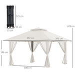 Folding Pavilion 4x4m Mesh Curtains UV Protection Double Roof, Cream White