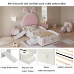 Upholstered Single Bed with Slide, Bunny Ears Headboard, 90x200cm, PU White/Pink