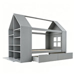 Children's House Bed 90x200cm with Storage Drawers & LED, Grey