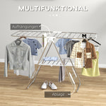 Clothes Airer, Foldable Portable with Telescopic Poles, Stainless Steel and Plastic, Silver and White