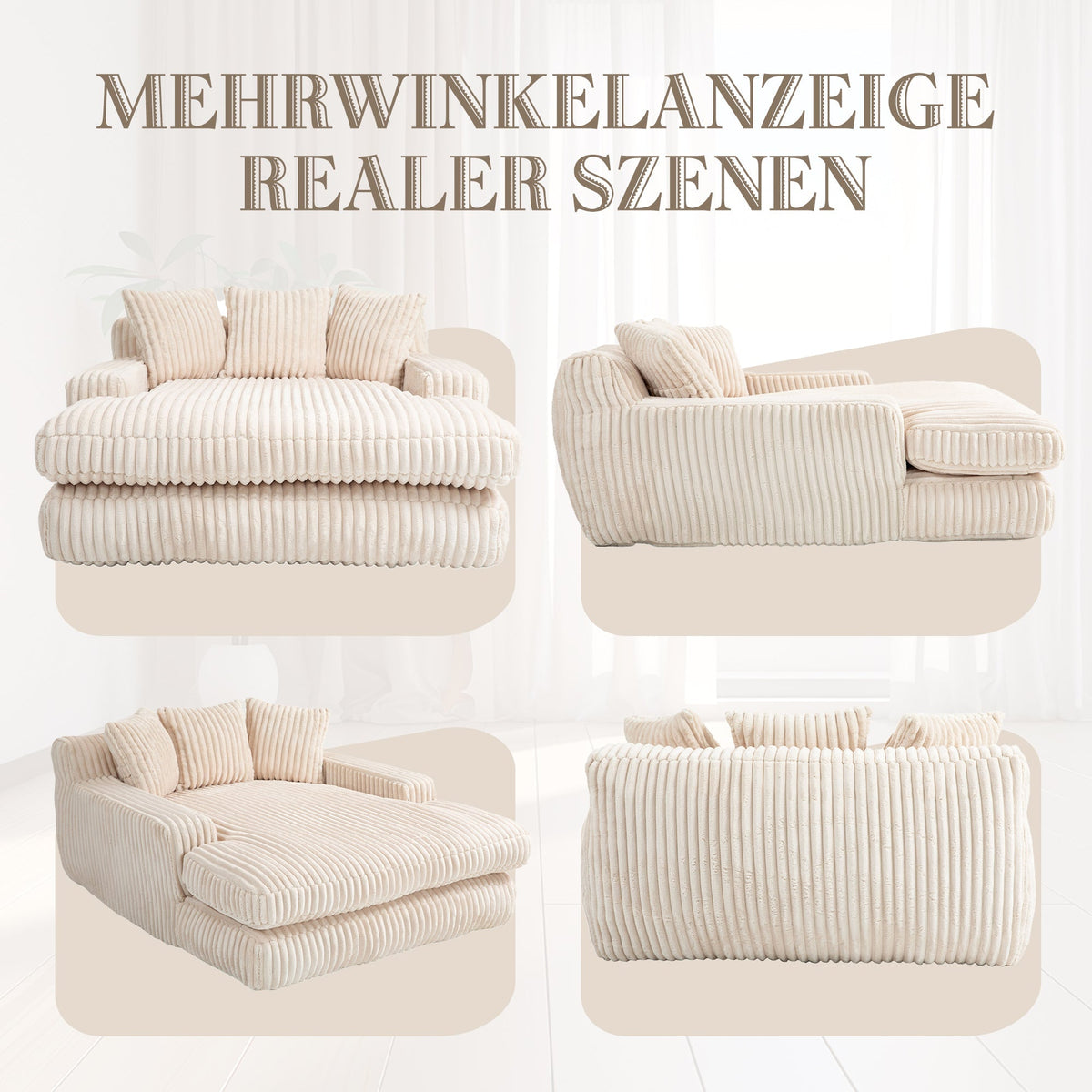 Cloud Couch Sleeper Sofa, Single-Seat Floor, 3 Cushions, Corduroy Beige