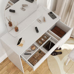 Dressing Table with Mirror, Drawers & Open Shelves - White