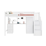 Bunk Bed 90x200cm with Desk, Wardrobe, Stair Storage - White