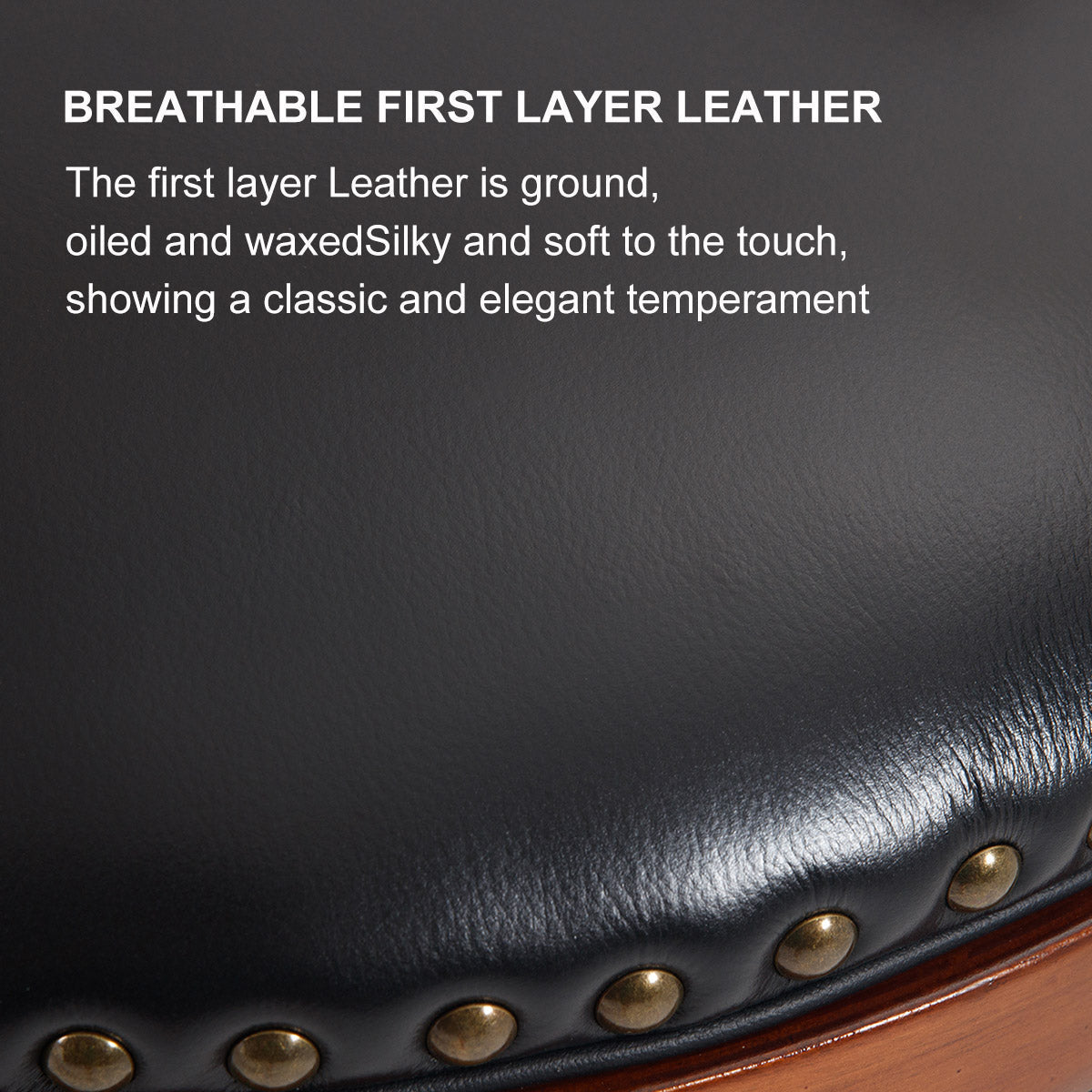 Bar Stools 360° Swivel with Backs Bar Counter Height - Cow Top Leather Wooden