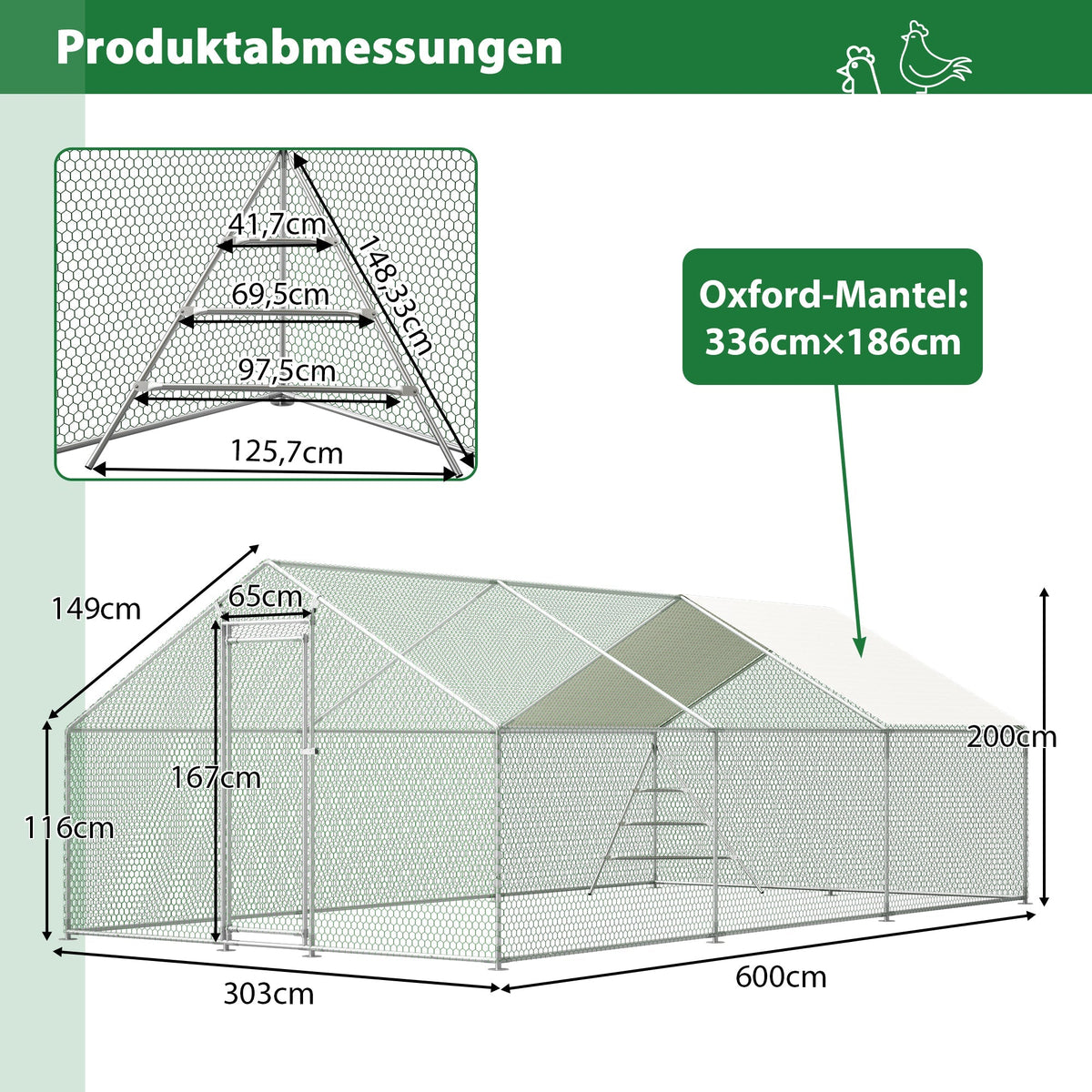 Giant Professional Chicken Coop Aviary 3x6m with Climbing Frame Metal