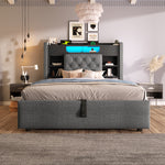 Upholstered Bed 90x200cm LED Hydraulic Storage Grey Linen