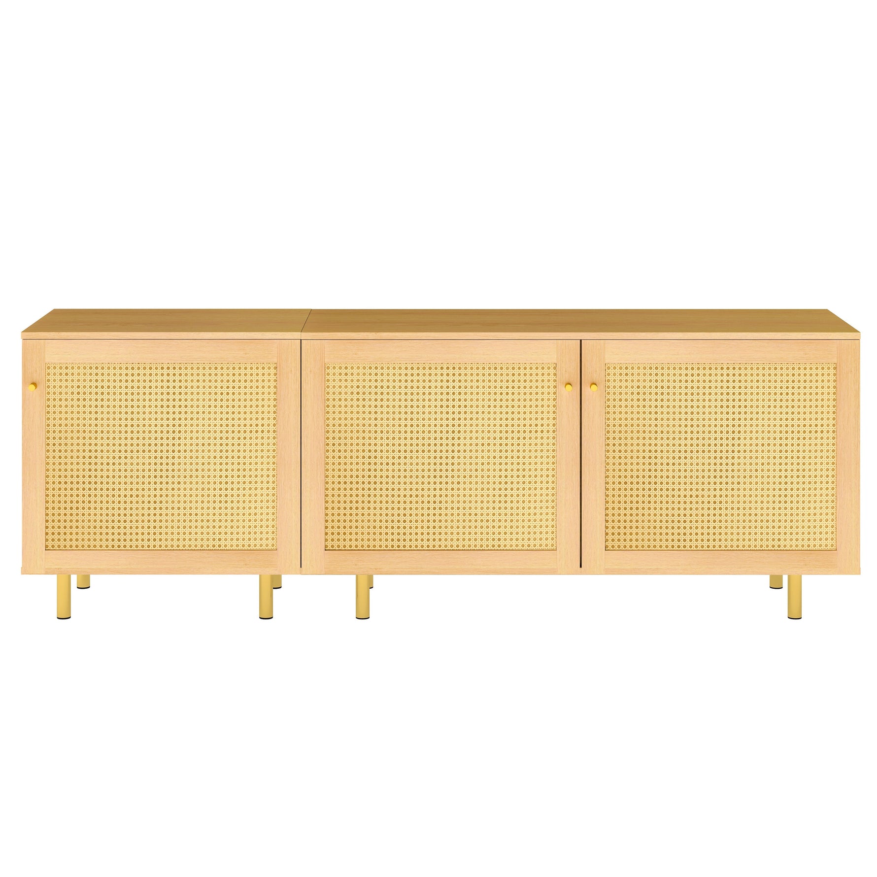 Modular Storage Cabinet Sideboard, 3-Door Rattan Rustic 180cm, Natural Wood Look